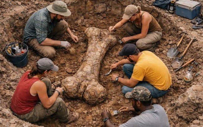 Dinossauro gigante descoberto no Brasil pode ter origem europeia