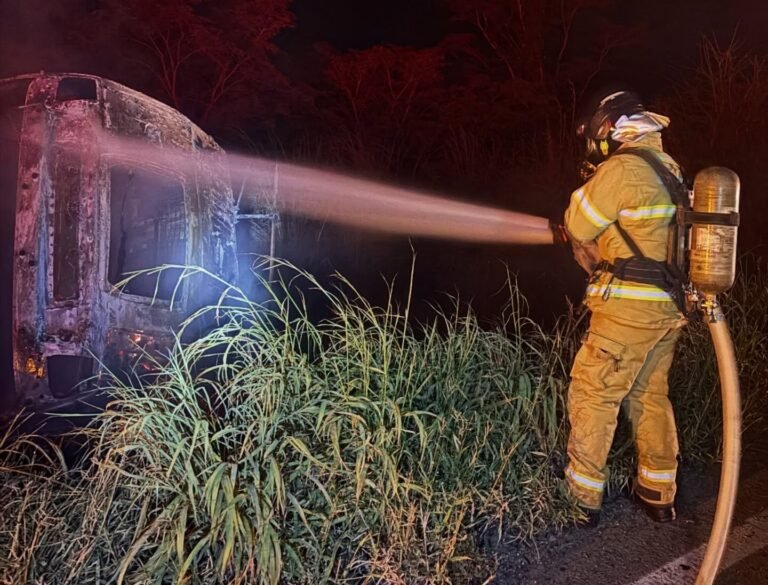 Bombeiros combatem incêndio em caminhão na BR 349 entre Santa Maria da Vitória e Correntina