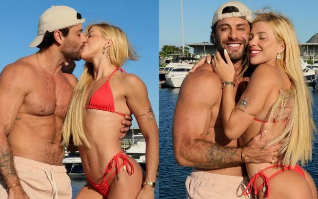 Jesus Luz e Rafaela Mesquita trocam beijos durante passeio no Rio