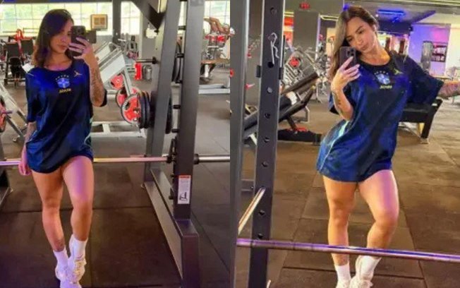 Karol Rosalin ousa ao treinar usando apenas camisa da Seleção