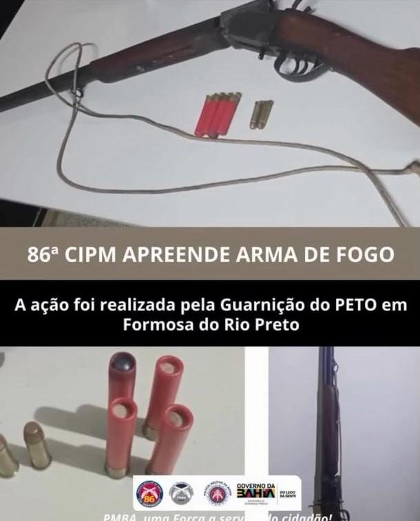PETO DA 86ª CIPM APREENDE ARMA DE FOGO E MUNIÇÕES DURANTE ATENDIMENTO A HOMICÍDIO EM FORMOSA DO RIO PRETO