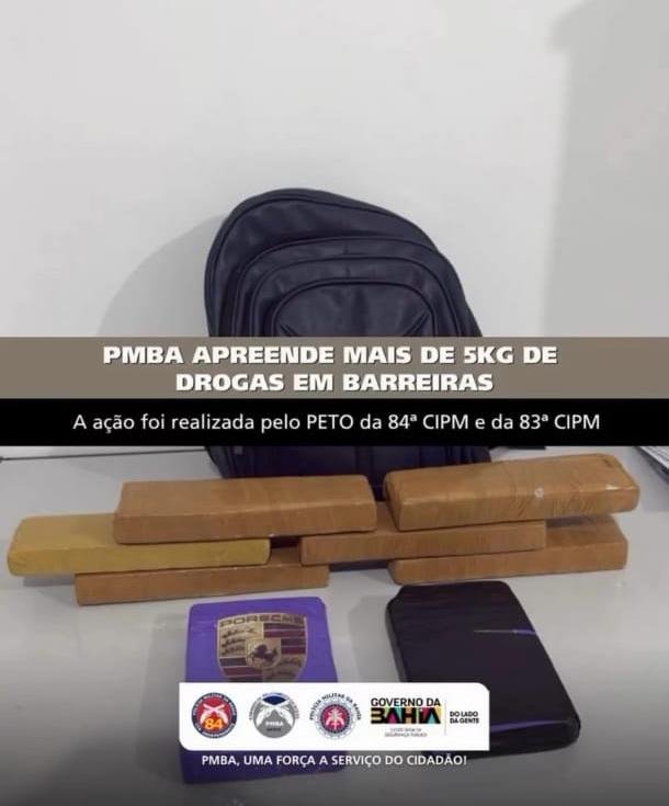 AÇÃO CONJUNTA DA PMBA APREENDE MAIS DE 5 KG DE DROGAS EM BARREIRAS