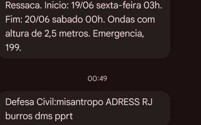 Misantropia: Defesa Civil envia alerta a celulares de 4 estados