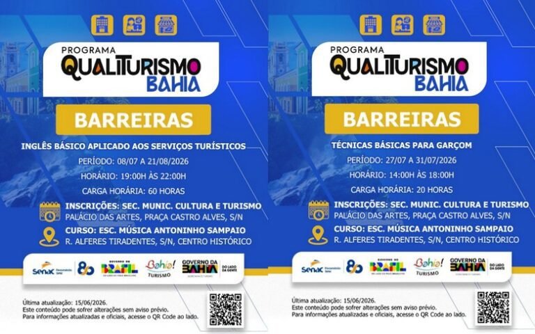 Últimos dias para se inscrever: Qualiturismo Bahia amplia prazo para cursos gratuitos em Barreiras