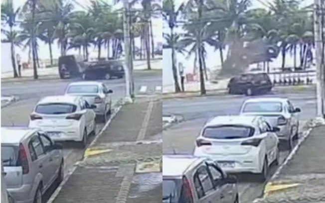 Carro capota após batida e invade faixa de areia no litoral de SP