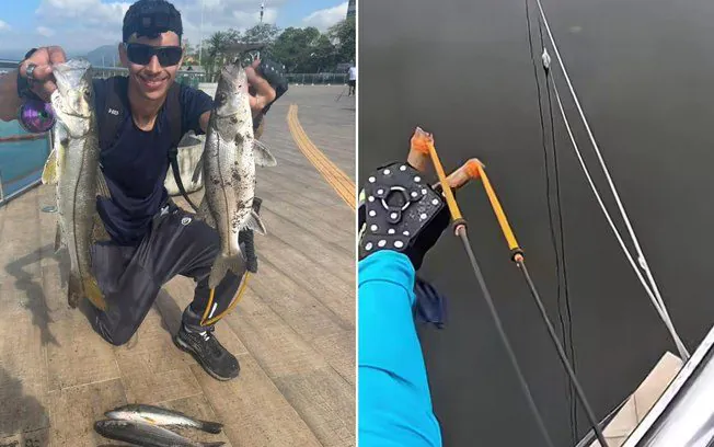 Jovem pesca com estilingue em SP e vídeos viralizam; assista